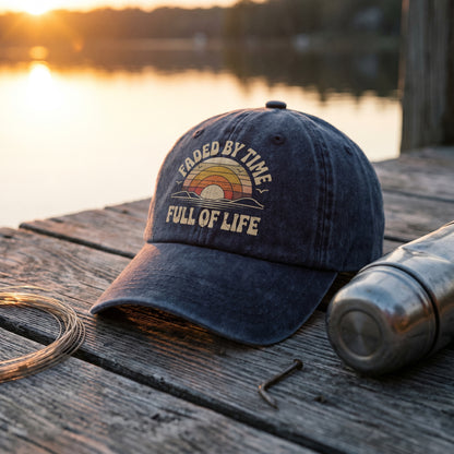 "Faded By Time. Full Of Life" Nostalgic Washed Cap