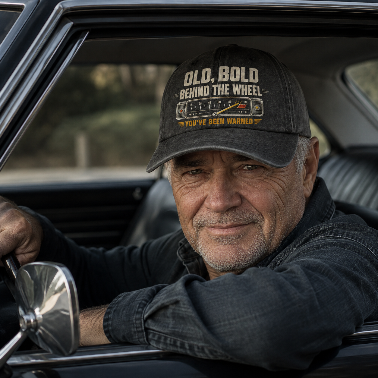 "Old, Bold, Behind The Wheel. You’ve Been Warned" Vintage Washed Cap