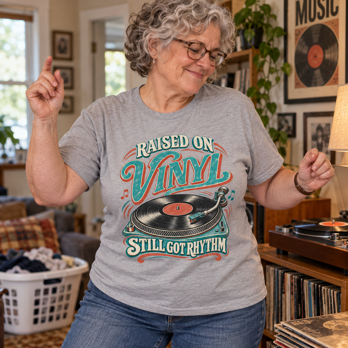 "Raised On Vinyl. Still Got Rhythm" Vintage T-Shirt