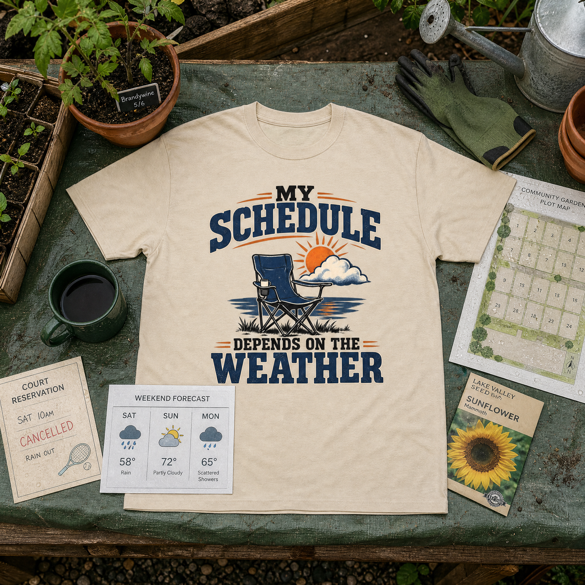 "My Schedule Depends On The Weather" Vintage T-Shirt