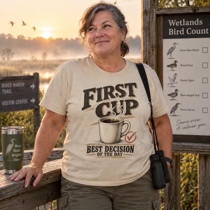 "First Cup. Best Decision Of The Day" Vintage T-Shirt
