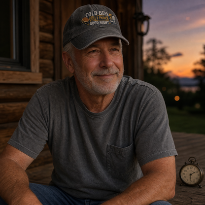 "Cold Beer. Quiet Porch. Good Night" Vintage Washed Cap