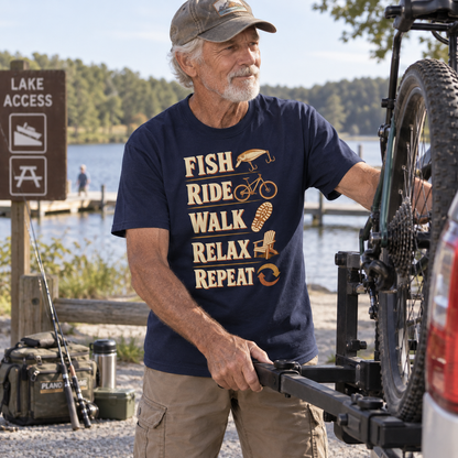 "Fish Ride Walk Relax Repeat" Vintage T-Shirt