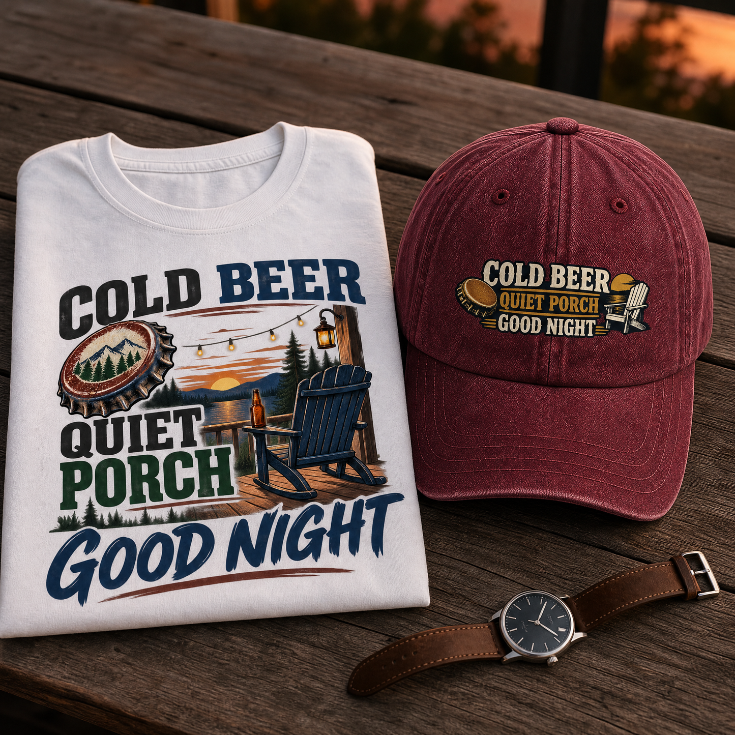 "Cold Beer. Quiet Porch. Good Night" Vintage T-Shirt