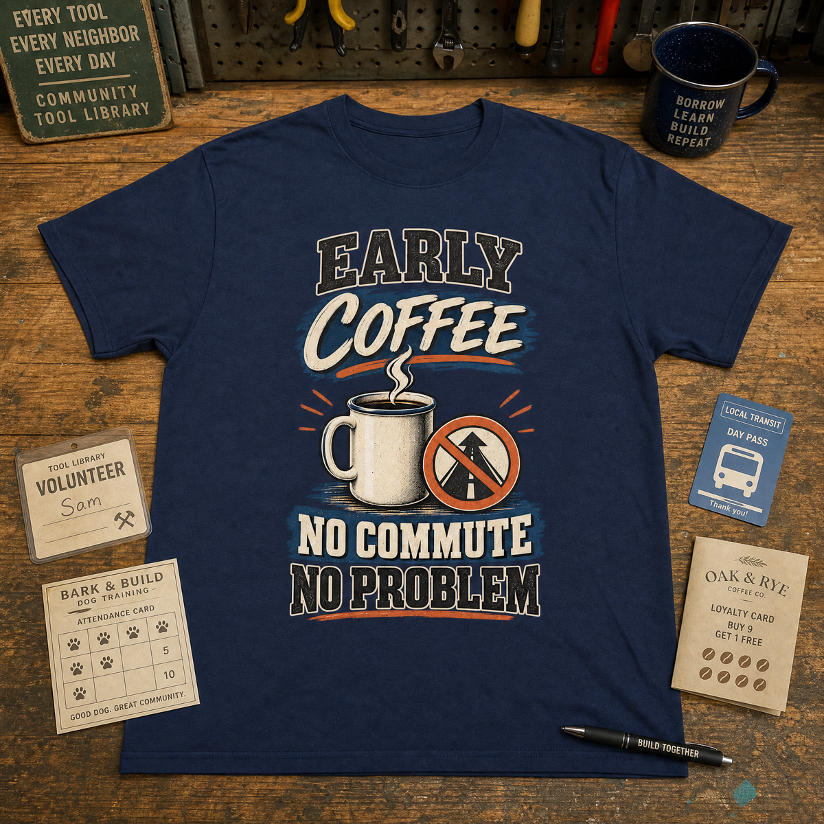 "Early Coffee. No Commute No Problem" Vintage T-Shirt