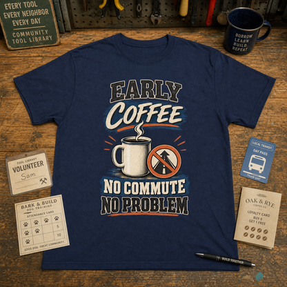 "Early Coffee. No Commute No Problem" Vintage T-Shirt