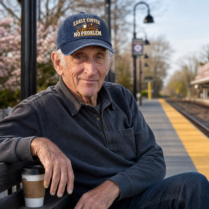 "Early Coffee. No Commute No Problem" Vintage Washed Cap