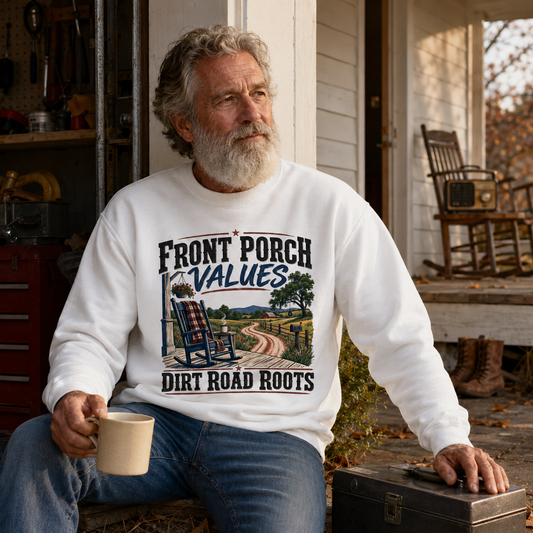 "Front Porch Values. Dirt Road Roots" Vintage Sweatshirt