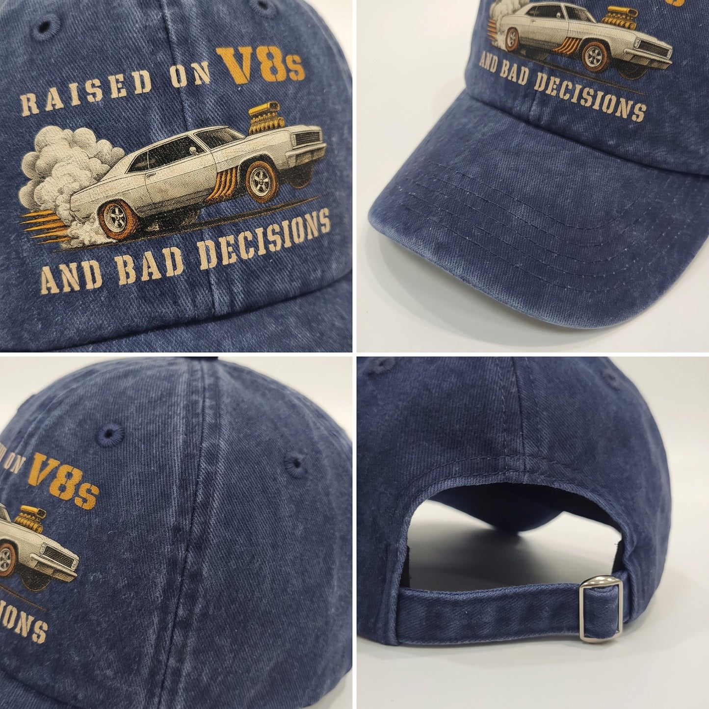 "Raised on V8s and Bad Decisions" Vintage Washed Cap