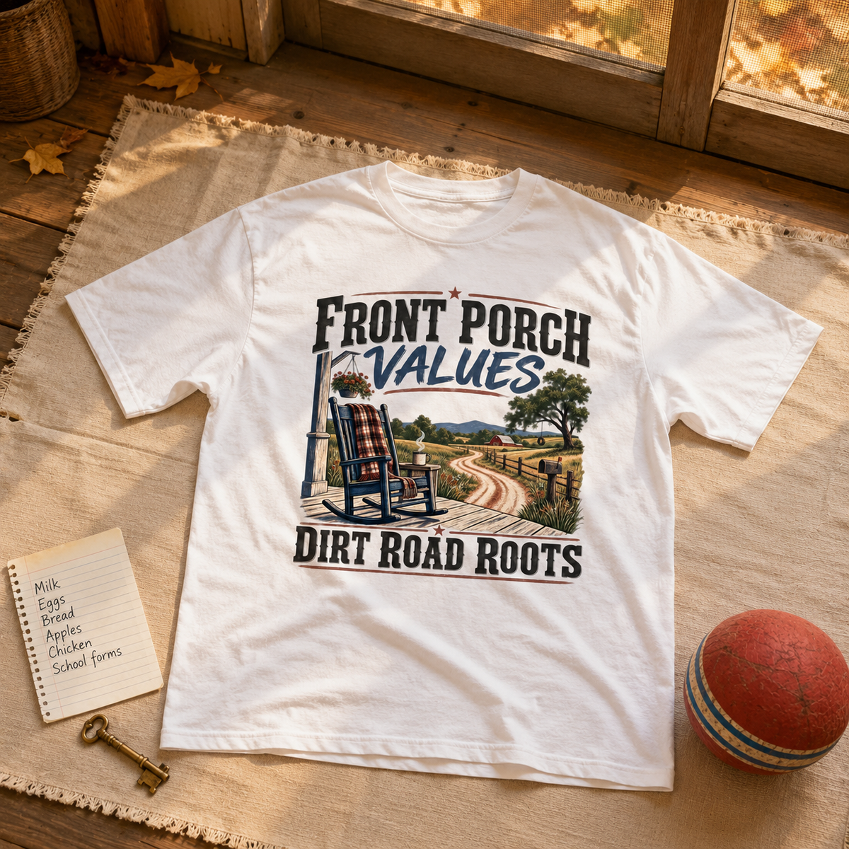 "Front Porch Values. Dirt Road Roots" Vintage T-Shirt