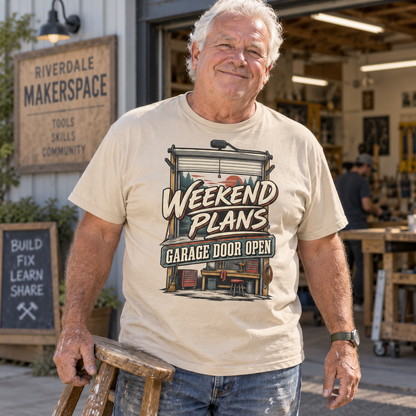 "Weekend Plans. Garage Door Open" Vintage T-Shirt