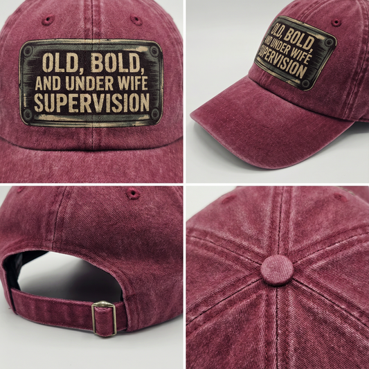 “Old, Bold, and Under Wife Supervision” Garage Grumble Plate Classic Cap