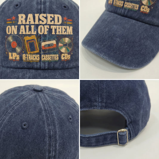Washed cap with Raised on All of Them printed media collection design