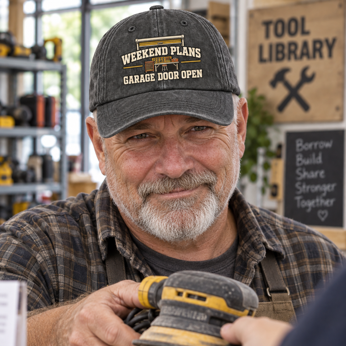 "Weekend Plans. Garage Door Open" Vintage Washed Cap