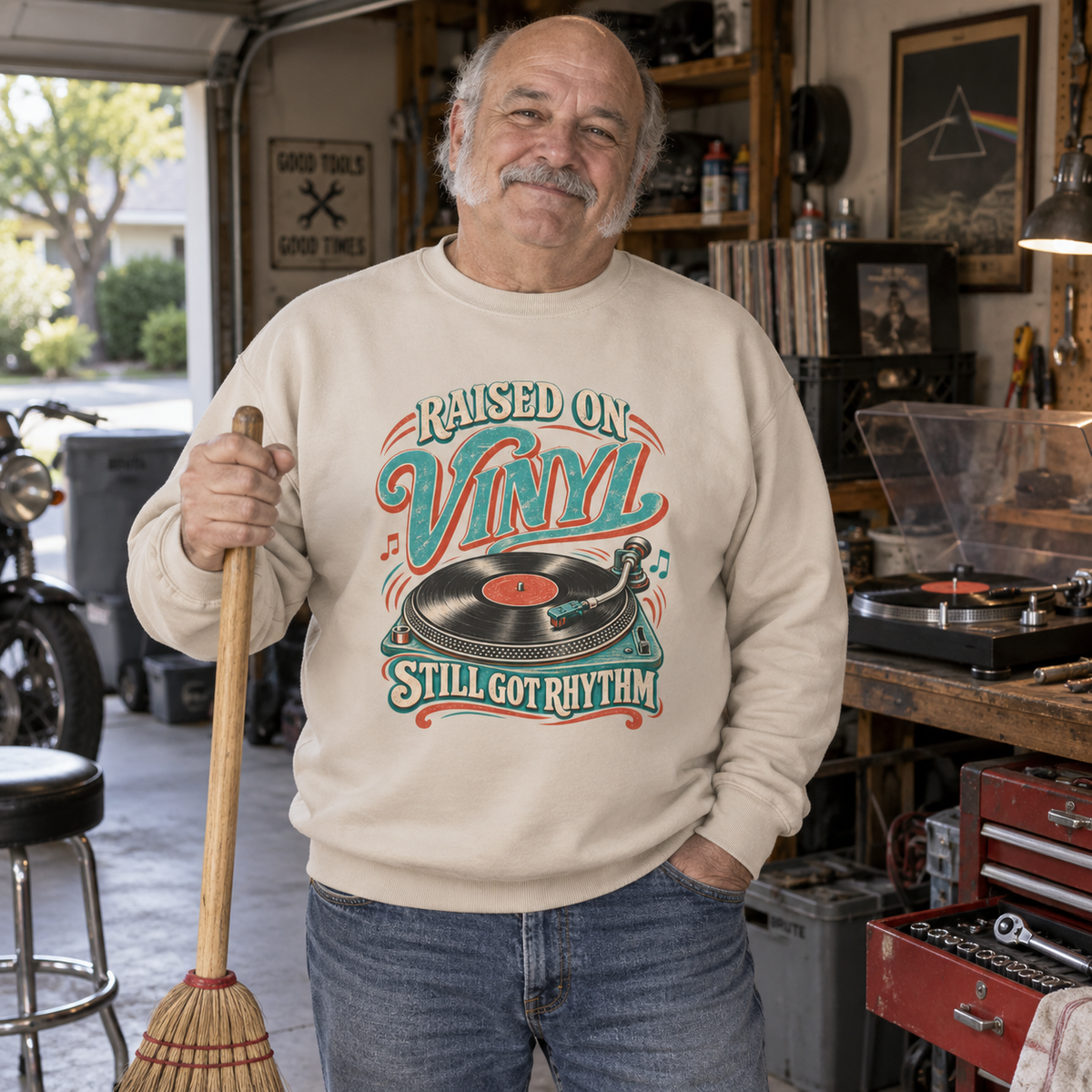 "Raised On Vinyl. Still Got Rhythm" Vintage Sweatshirt