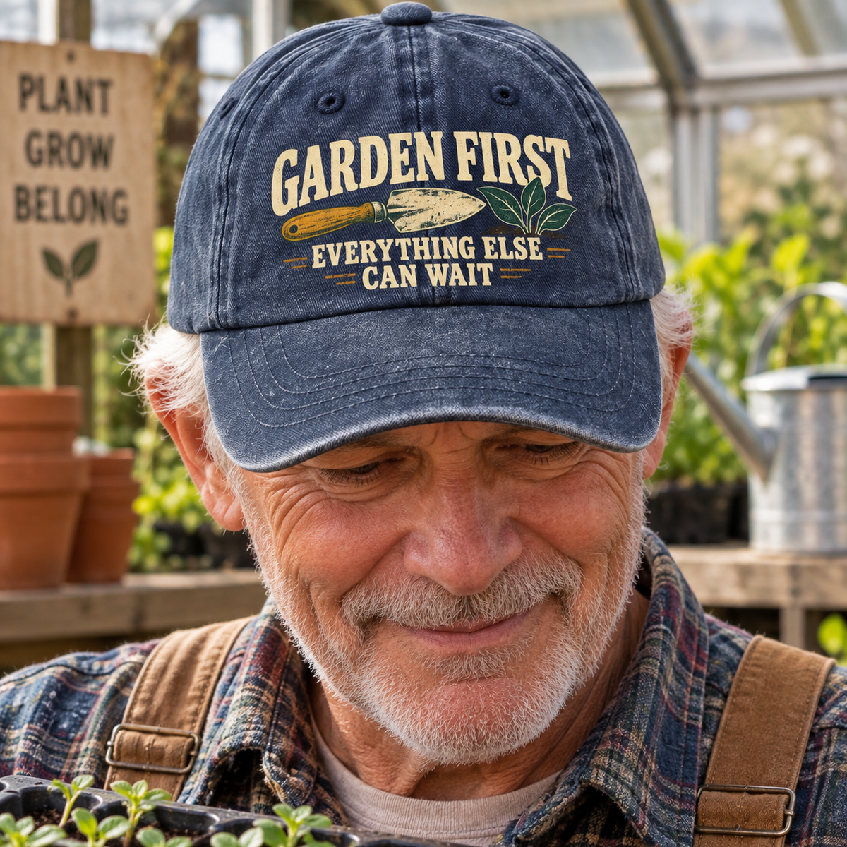 "Garden First. Everything Else Can Wait" Vintage Washed Cap