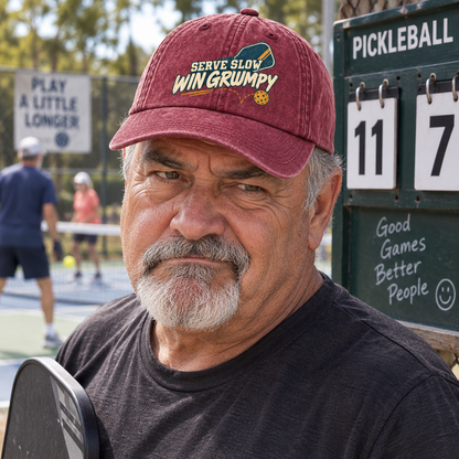 "Serve Slow. Win Grumpy" Vintage Washed Cap