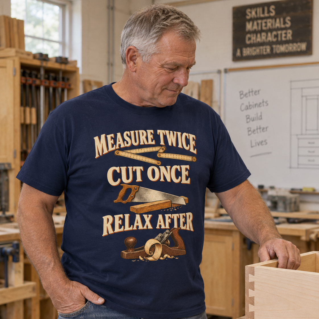 "Measure Twice Cut Once. Relax After" Vintage T-Shirt