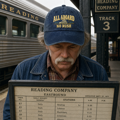 "All Aboard. No Rush" Vintage Washed Cap