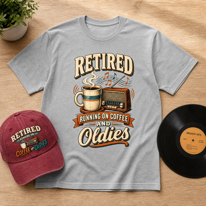 "Retired. Running On Coffee And Oldies" Vintage T-Shirt