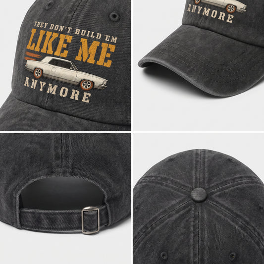 Charcoal cap detail collage showing printed Like Me design and strap
