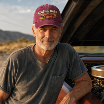 "Classic Cars. Cold Drinks" Vintage Washed Cap