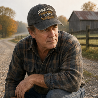 "Country Roads. Common Sense. Way Home" Vintage Washed Cap
