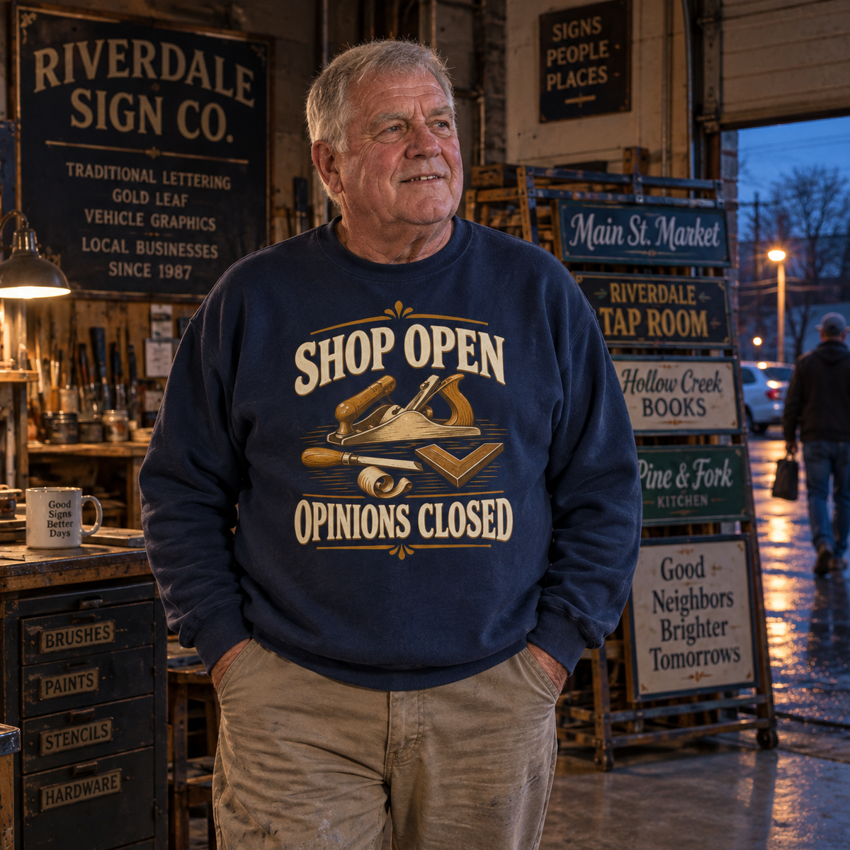 "Shop Open. Opinions Closed" Vintage Sweatshirt