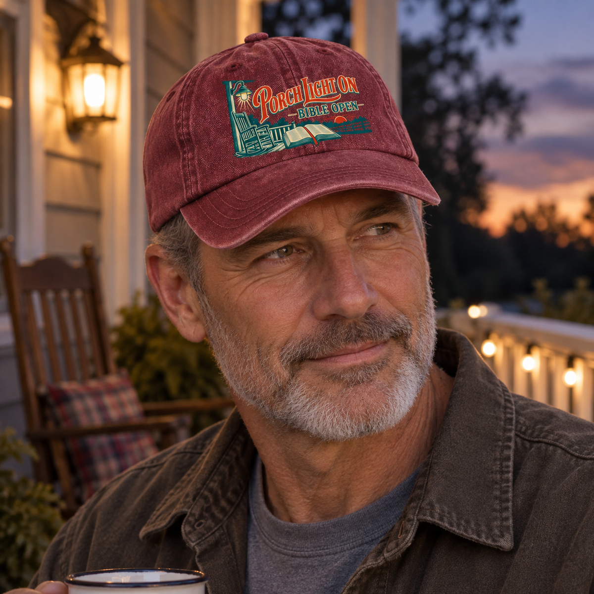 "Porch Light On. Bible Open" Vintage Washed Cap