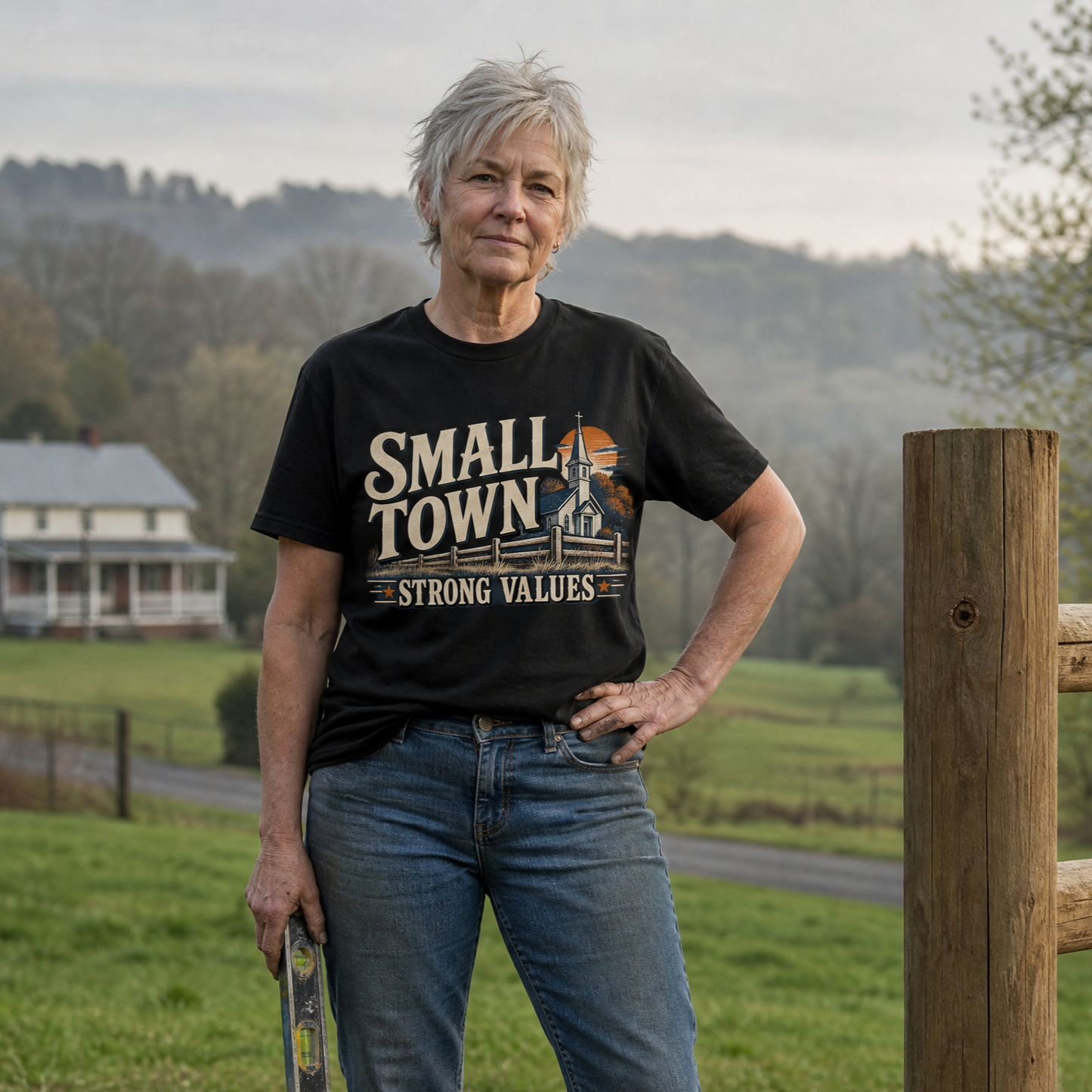 "Small Town. Strong Values" Vintage T-Shirt