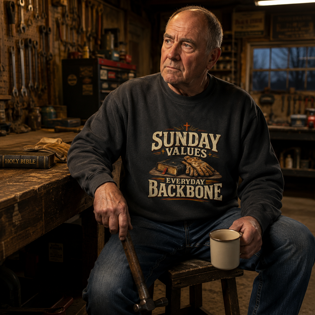 "Sunday Values. Everyday Backbone" Vintage Sweatshirt