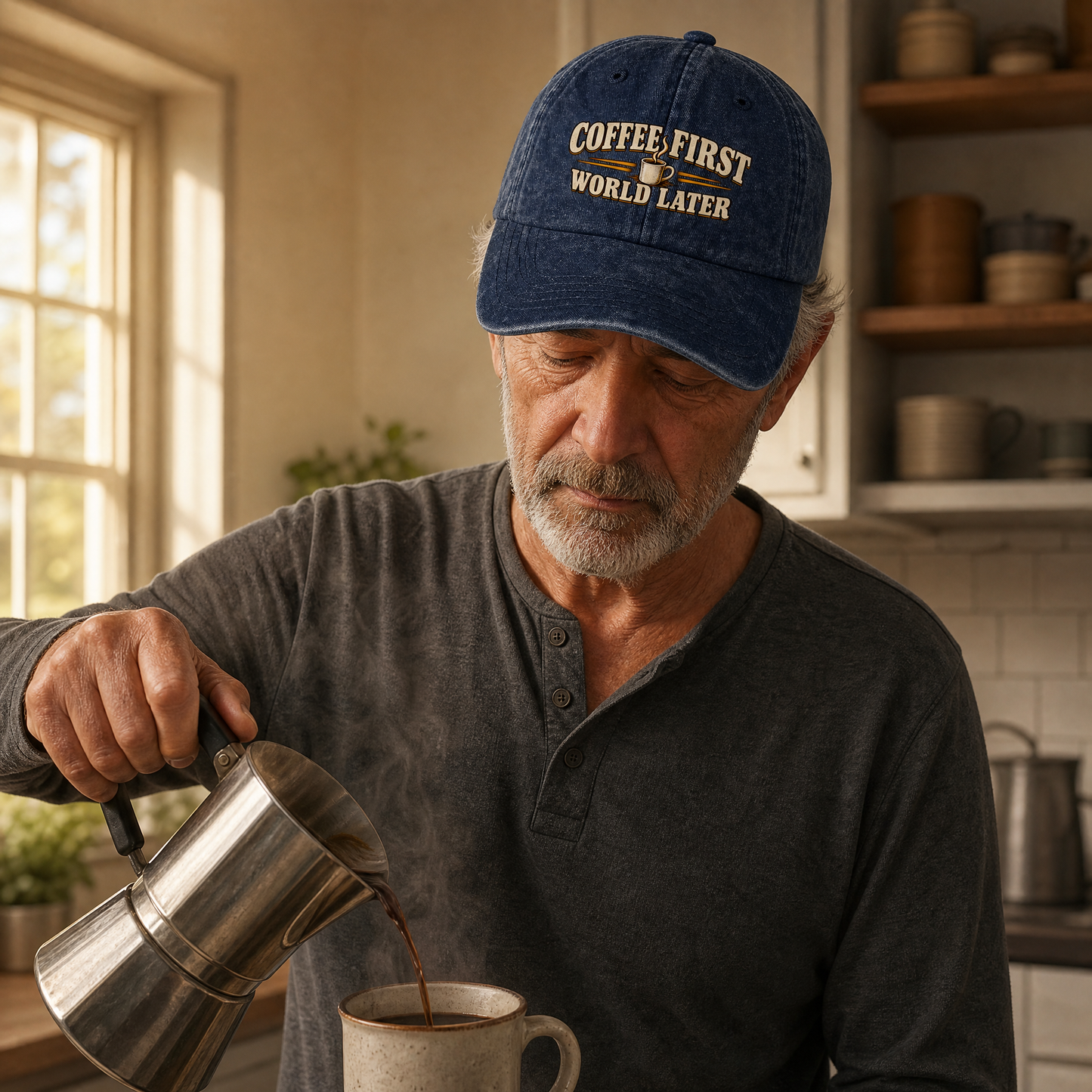 "Coffee First. World Later" Vintage Washed Cap