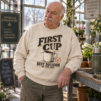 "First Cup. Best Decision Of The Day" Vintage Sweatshirt