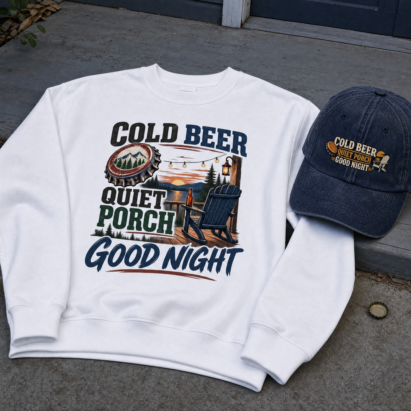"Cold Beer. Quiet Porch. Good Night" Vintage Sweatshirt