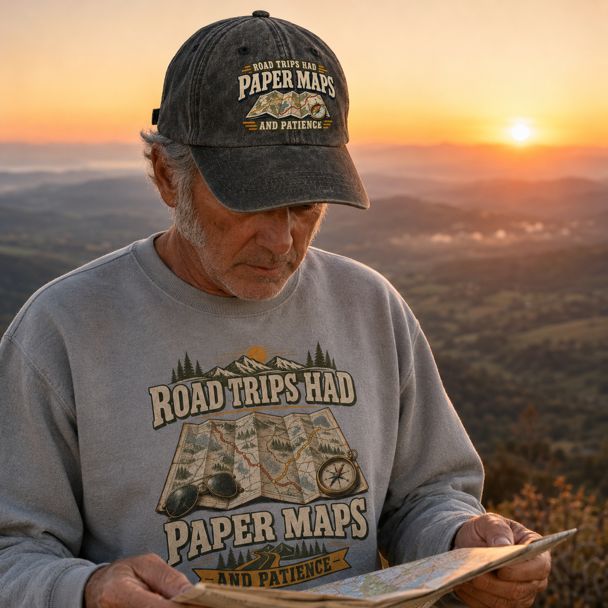 "Road Trips Had Paper Maps And Patience" Vintage Sweatshirt
