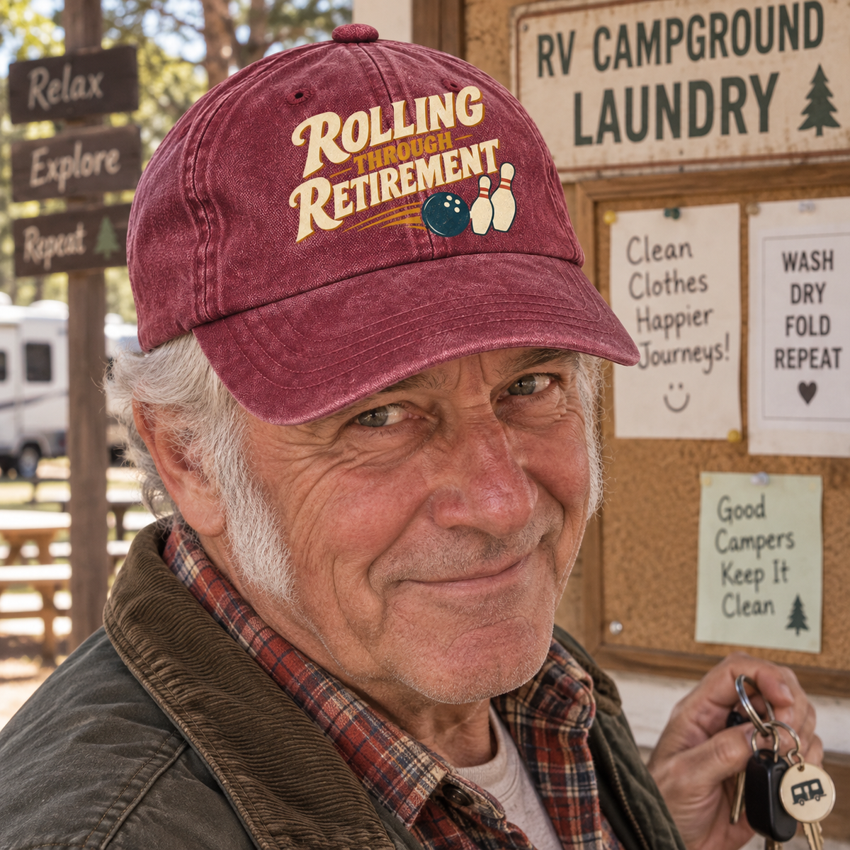 "Rolling Through Retirement" Vintage Washed Cap