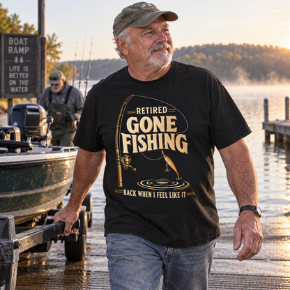 "Retired. Gone Fishing. Back When I Feel Like It" Vintage T-Shirt
