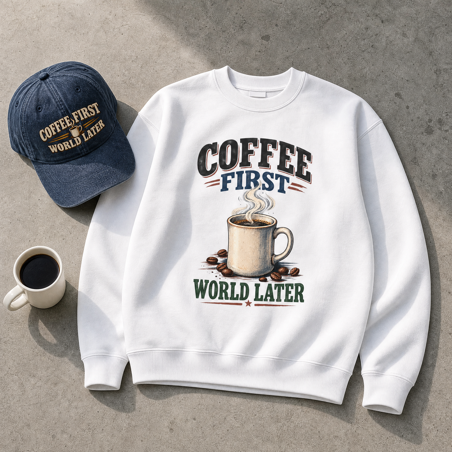 "Coffee First. World Later" Vintage Sweatshirt
