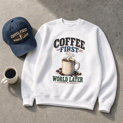 "Coffee First. World Later" Vintage Sweatshirt