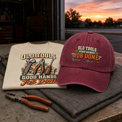 "Old Tools Good Hands Job Done" Vintage T-Shirt