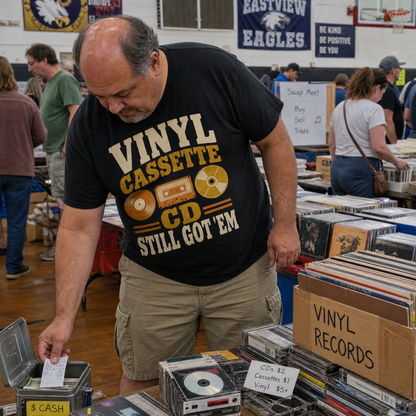 "Vinyl Cassette CD. Still Got 'Em" Vintage T-Shirt