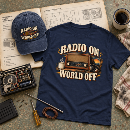 "Radio On World Off" Vintage Washed Cap