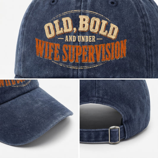 Washed cap with Old Bold Under Wife Supervision printed graphic