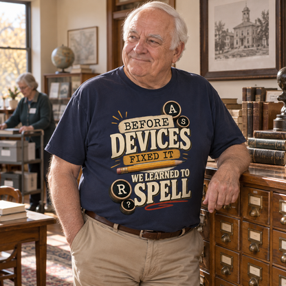 "Before Devices Fixed It. We Learned To Spell" Vintage T-Shirt
