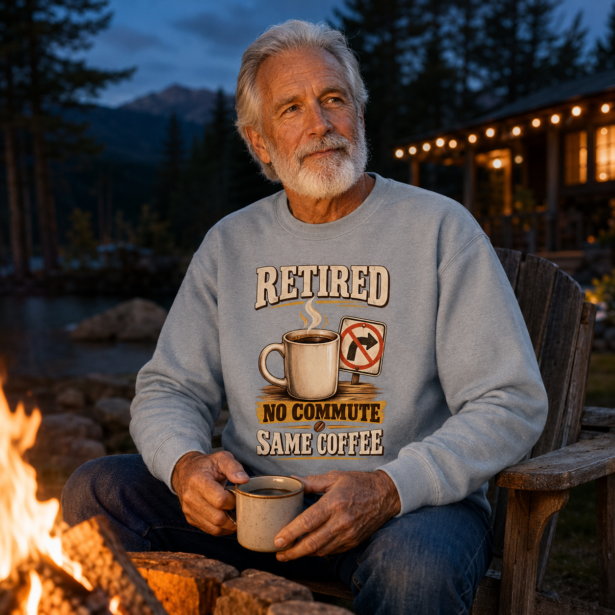 "Retired. No Commute Same Coffee" Vintage Sweatshirt