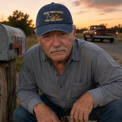 "Front Porch Values. Dirt Road Roots" Vintage Washed Cap