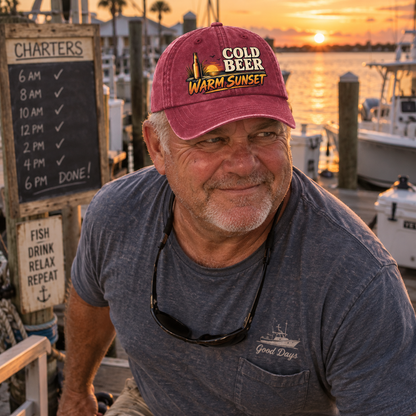 "Cold Beer. Warm Sunset" Vintage Washed Cap