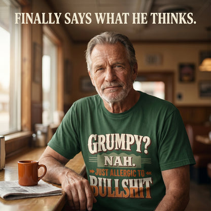 "Grumpy? Nah. Just Allergic to BS" Funny No-Nonsense Vintage T-Shirt