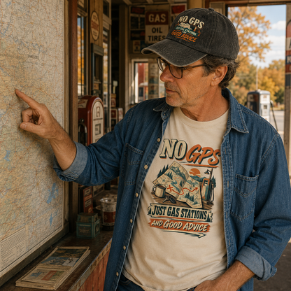 "No GPS Just Gas Stations And Good Advice" Vintage T-Shirt