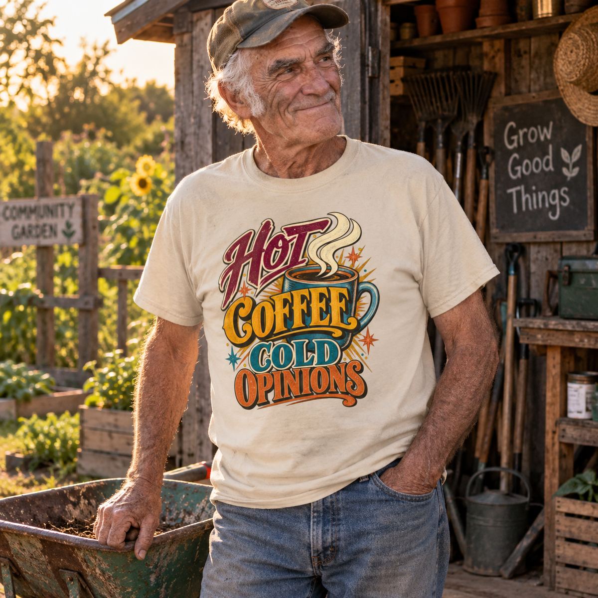 "Hot Coffee. Cold Opinions" Vintage T-Shirt